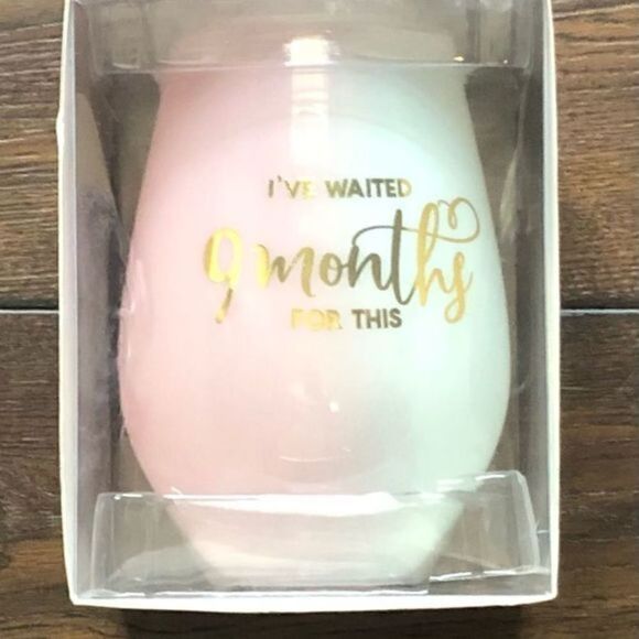 Pink & Blue tinted glass with“ I’ve waited 9 Months For This” in gold lettering. - Picture 2 of 4